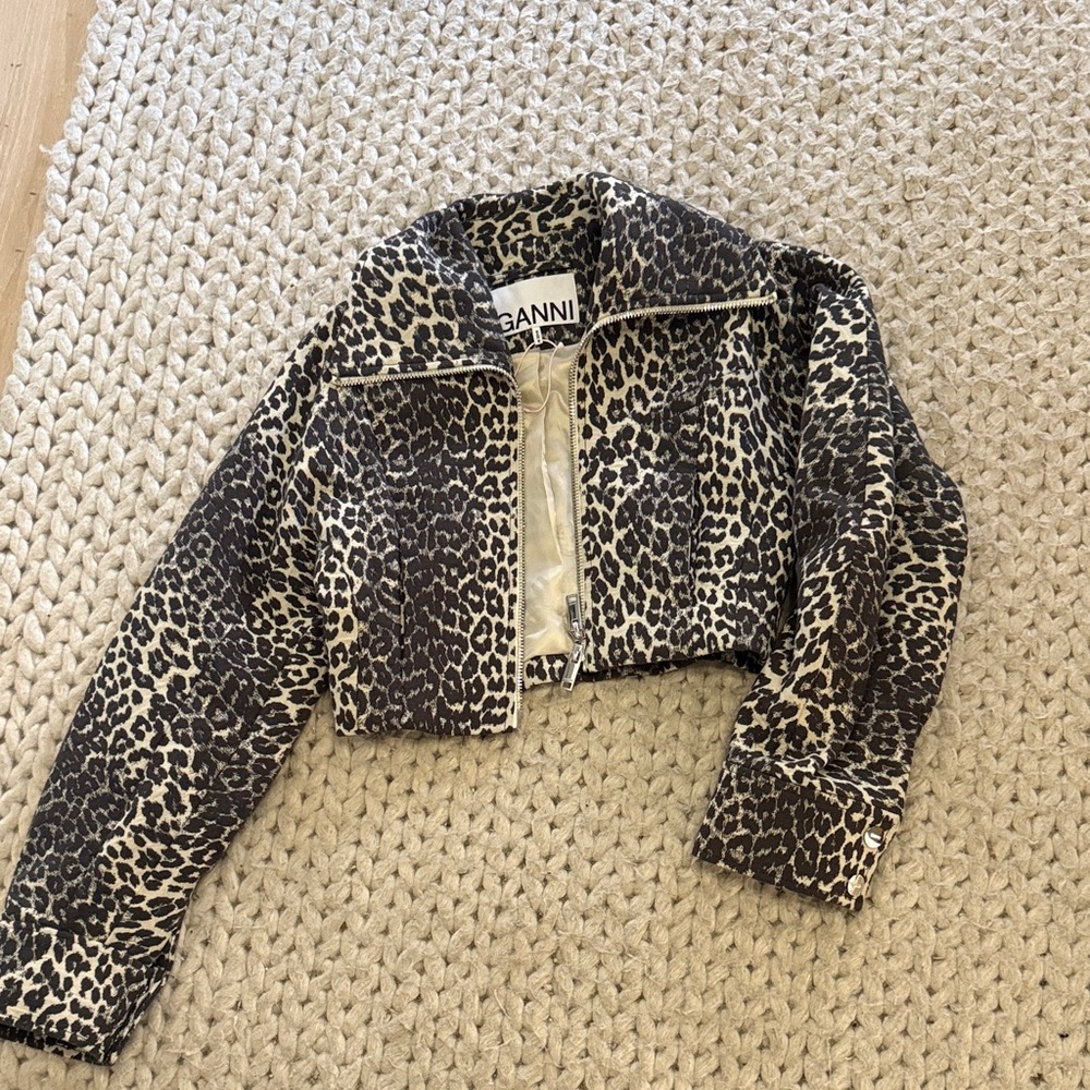 Ganni  womensLeopard Print Jean Jacket